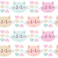Cats. Kids cartoon vector seamless background. Pastel Colors.